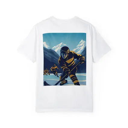 Ice Hockey Player Retro Mountain Illustration Art