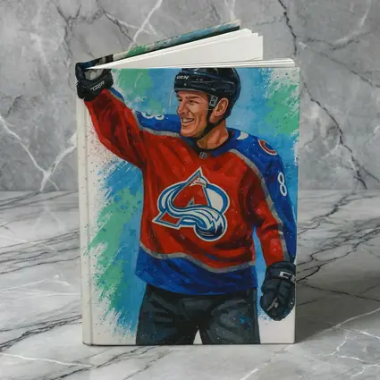 Colorado Avalanche Hockey Player Watercolor Art