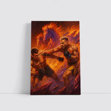 MMA Fighters Brawl Fiery Horse Background