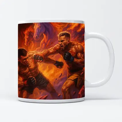 MMA Fighters Brawl Fiery Horse Background