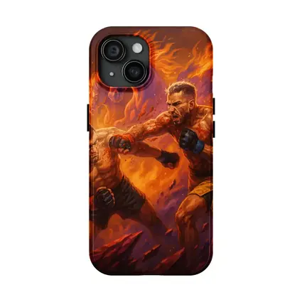 MMA Fighters Brawl Fiery Horse Background