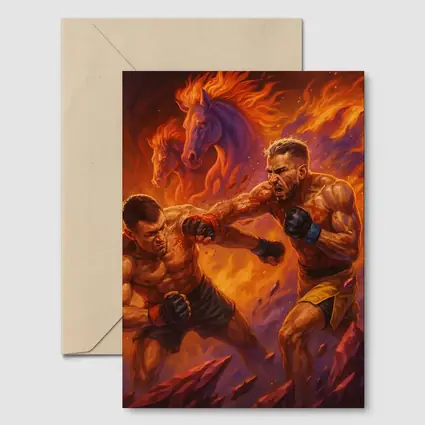 MMA Fighters Brawl Fiery Horse Background