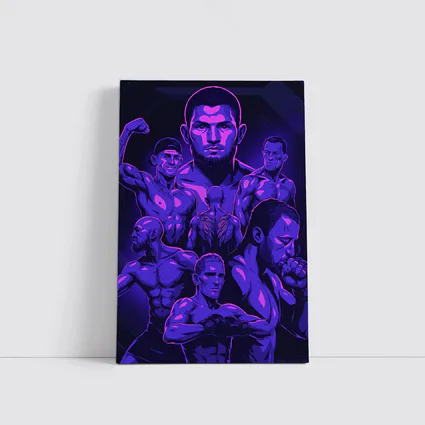 MMA Fighters Dark Purple Neon Illustration Art