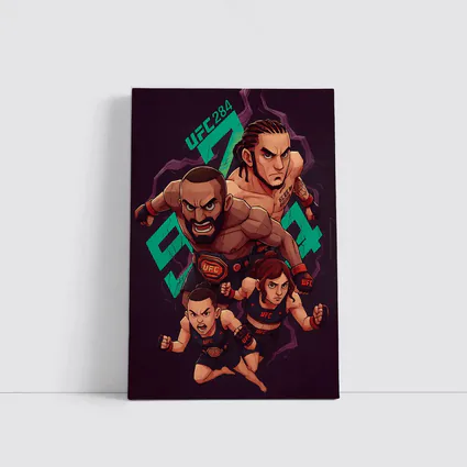 UFC 284 Fighter Cartoon Art Dark Background