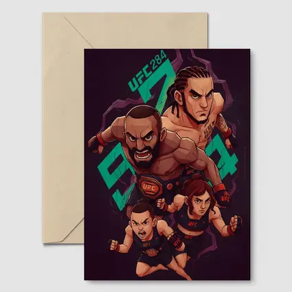 UFC 284 Fighter Cartoon Art Dark Background
