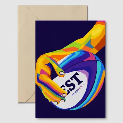 Rainbow Hand Gripping Rugby Ball Dark Background