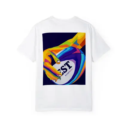 Rainbow Hand Gripping Rugby Ball Dark Background