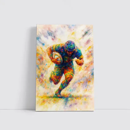 Rugby Player Running Watercolor Art Burst