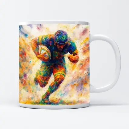 Rugby Player Running Watercolor Art Burst