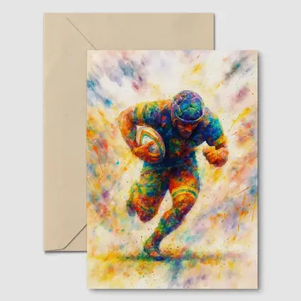 Rugby Player Running Watercolor Art Burst