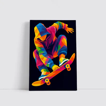 Colorful Pop Art Skateboarder Mid Air Jump