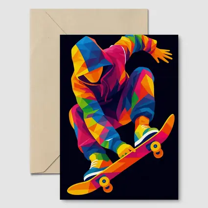 Colorful Pop Art Skateboarder Mid Air Jump