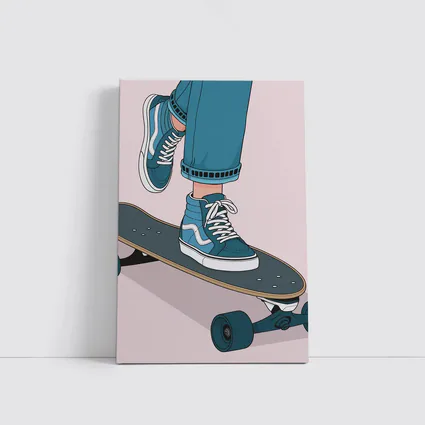 Skater Blue Sneakers On Skateboard Illustration