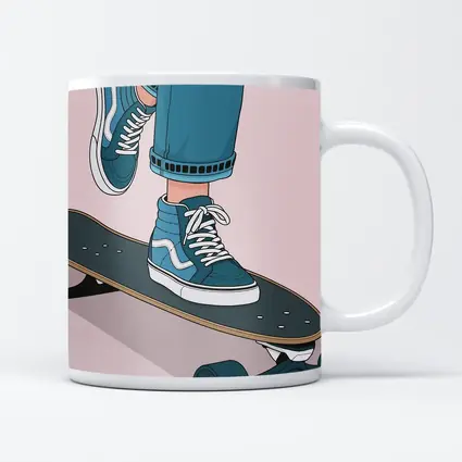 Skater Blue Sneakers On Skateboard Illustration