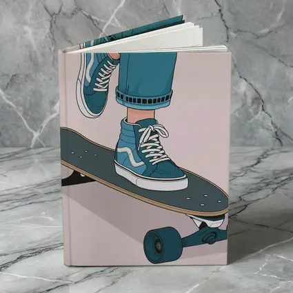 Skater Blue Sneakers On Skateboard Illustration