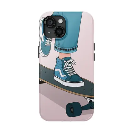 Skater Blue Sneakers On Skateboard Illustration
