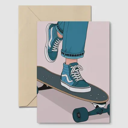 Skater Blue Sneakers On Skateboard Illustration