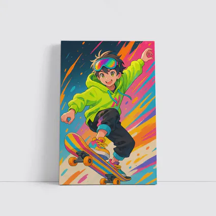 Anime Boy Skateboarding Colorful Abstract Background