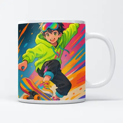 Anime Boy Skateboarding Colorful Abstract Background