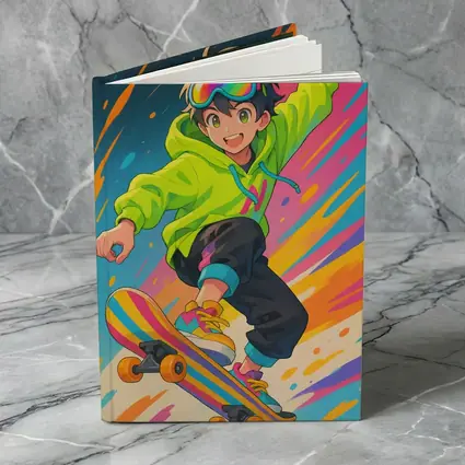 Anime Boy Skateboarding Colorful Abstract Background