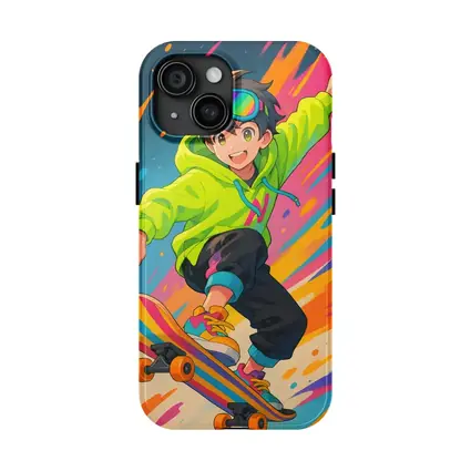 Anime Boy Skateboarding Colorful Abstract Background