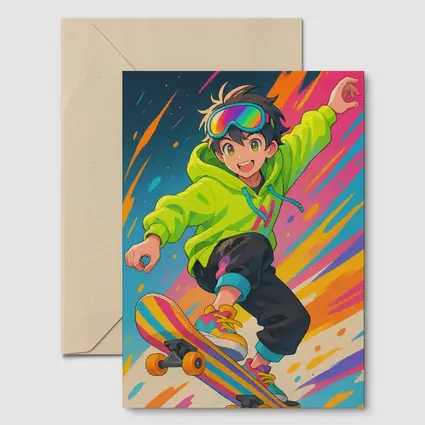 Anime Boy Skateboarding Colorful Abstract Background