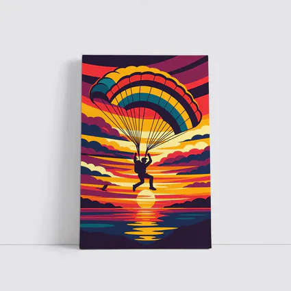 Skydiver Silhouette Colorful Sunset Ocean Sky