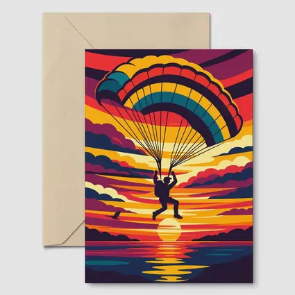 Skydiver Silhouette Colorful Sunset Ocean Sky