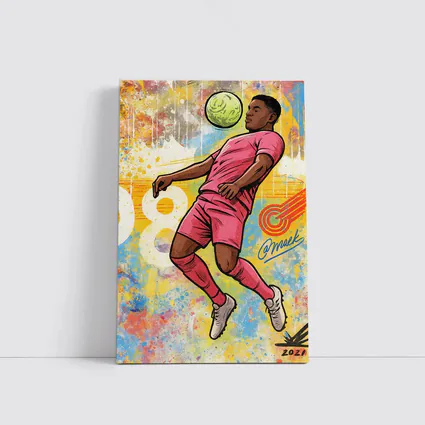 Soccer Player Heading Ball Graffiti Art