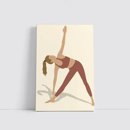 Yoga Triangle Pose Woman Beige Background