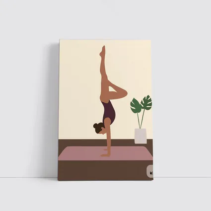 Woman Doing Handstand On Yoga Mat