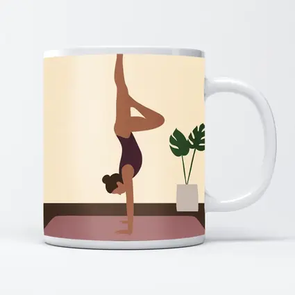 Woman Doing Handstand On Yoga Mat