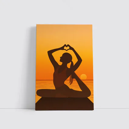 Yoga Silhouette Heart Hands Sunset Ocean