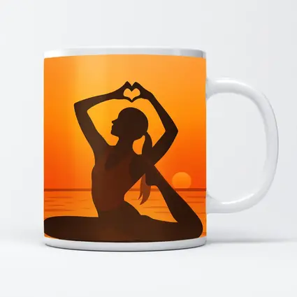 Yoga Silhouette Heart Hands Sunset Ocean