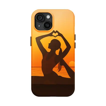 Yoga Silhouette Heart Hands Sunset Ocean