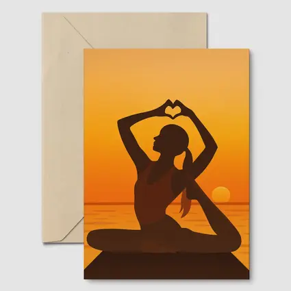 Yoga Silhouette Heart Hands Sunset Ocean