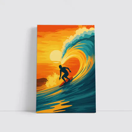 Surfer Riding Wave at Sunset Pop Art
