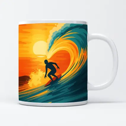 Surfer Riding Wave at Sunset Pop Art