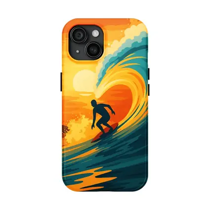 Surfer Riding Wave at Sunset Pop Art