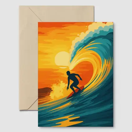 Surfer Riding Wave at Sunset Pop Art