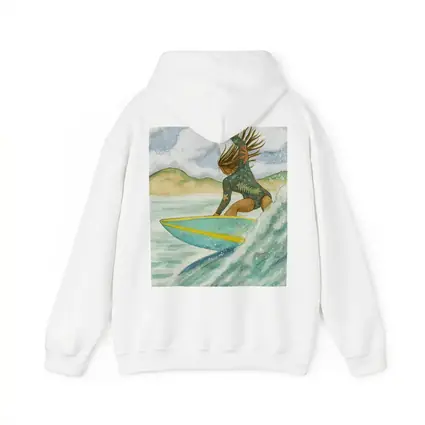 Watercolor Woman Surfing Wave Tropical Background