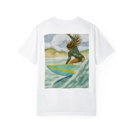 Watercolor Woman Surfing Wave Tropical Background