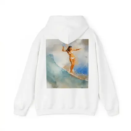 Watercolor Woman Surfing Blue Ocean Wave