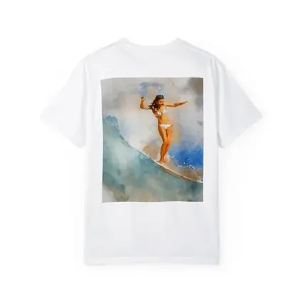 Watercolor Woman Surfing Blue Ocean Wave