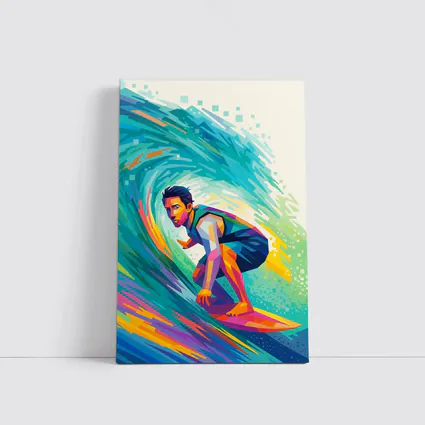 Surfer Riding Colorful Wave Pop Art