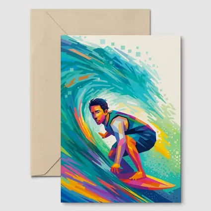 Surfer Riding Colorful Wave Pop Art