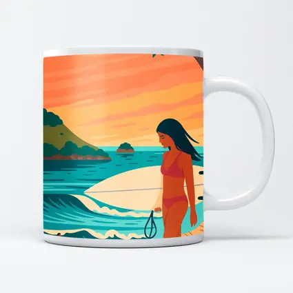 Surfer Girl Beach Sunset Illustration Art