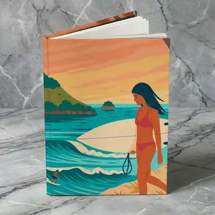 Surfer Girl Beach Sunset Illustration Art
