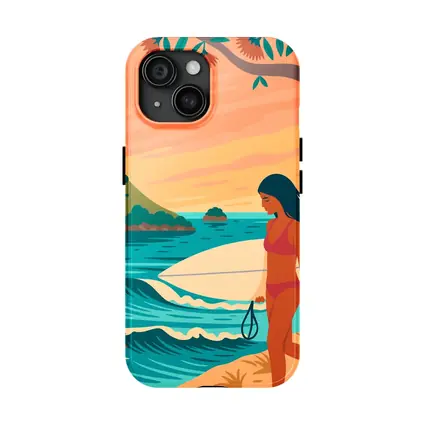 Surfer Girl Beach Sunset Illustration Art