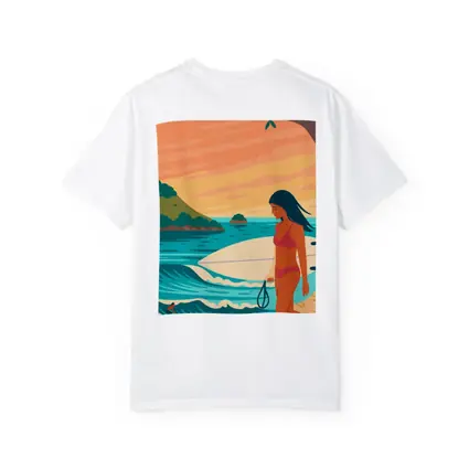Surfer Girl Beach Sunset Illustration Art